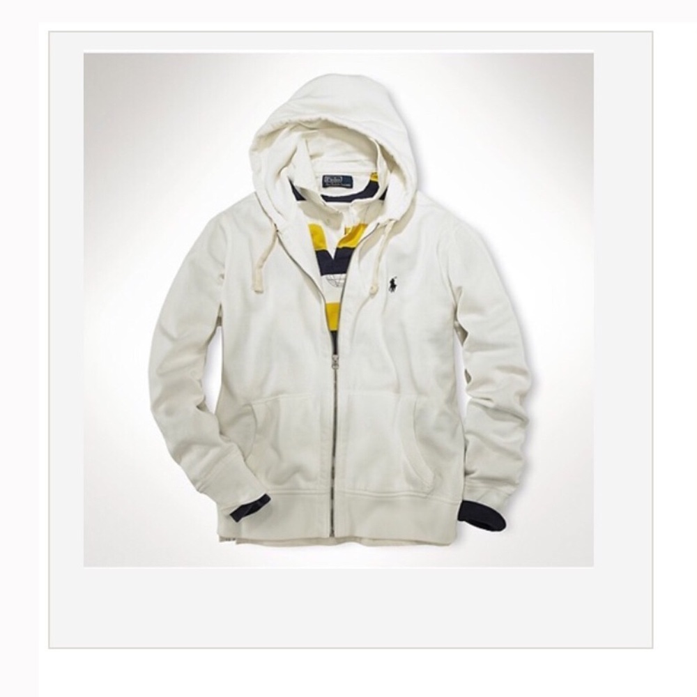RALPH LAUREN POLO FULL-ZIP COTTON HOODIE - WHITE